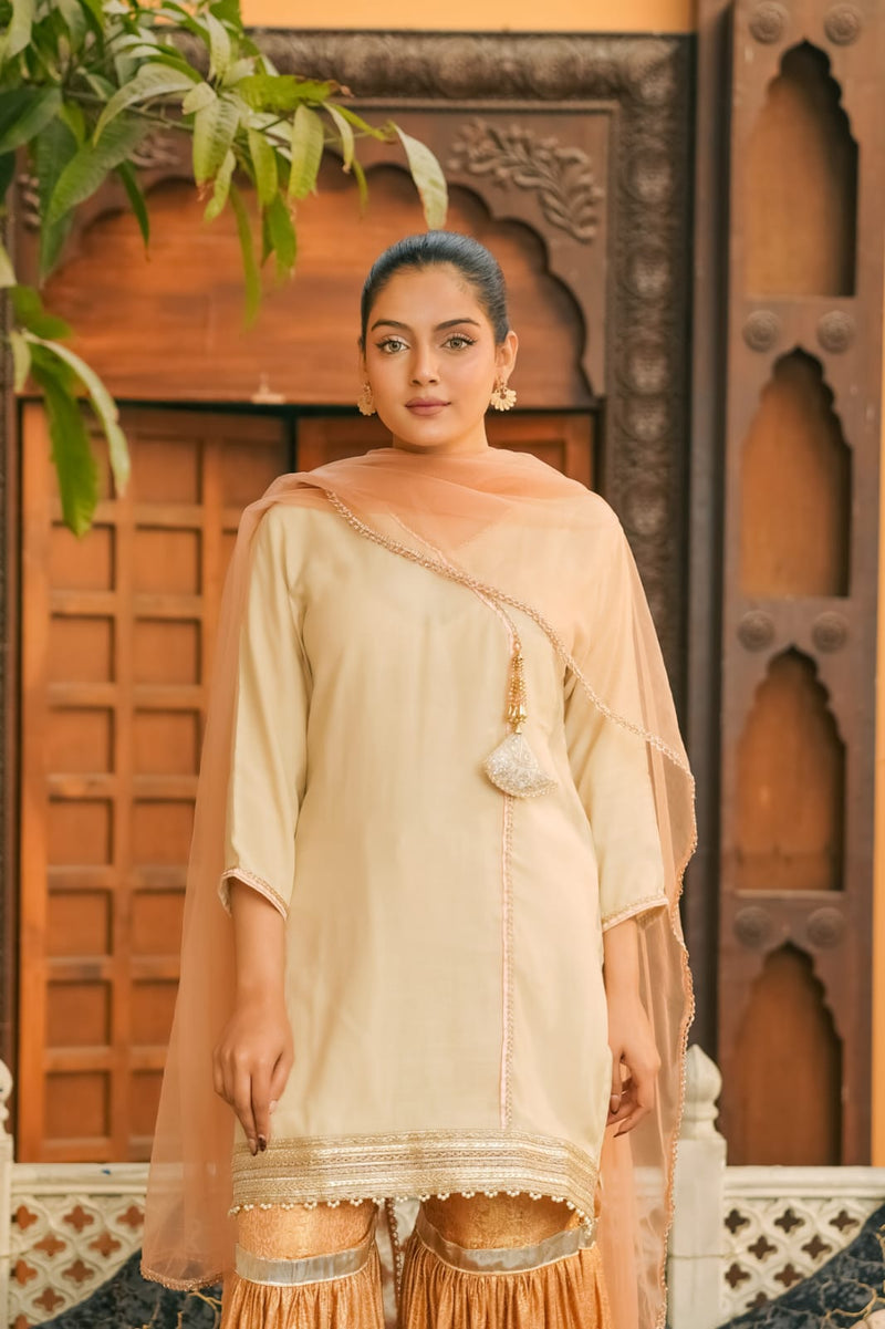Zari Charm | Summer Silk & Jamawar Garara 3-Piece