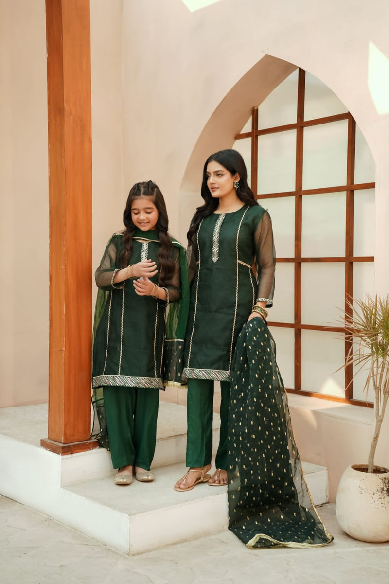 Saghir Charm | Cotton Net & Embroidered Dupatta 3-Piece