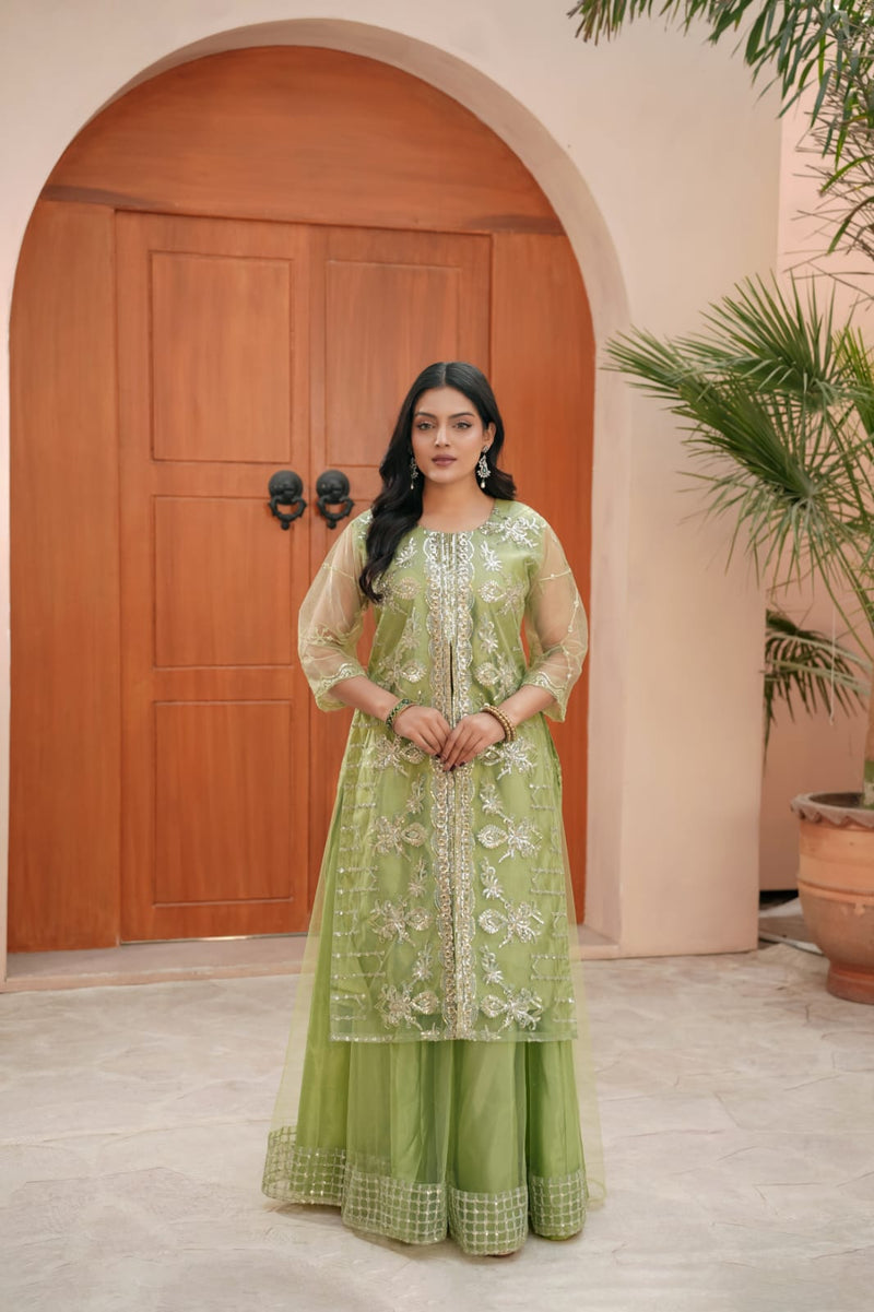 ZAITUNI CHARM (A0018) - Embroidered Net with Sequence Lehnga Set