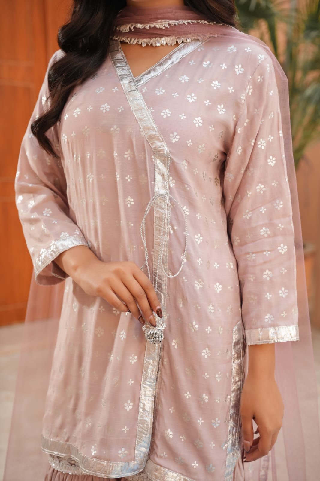 Gulfam Charm | Silk Block Print & Net 3-Piece