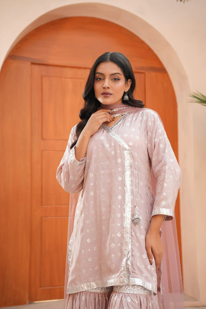 Gulfam Charm | Silk Block Print & Net 3-Piece