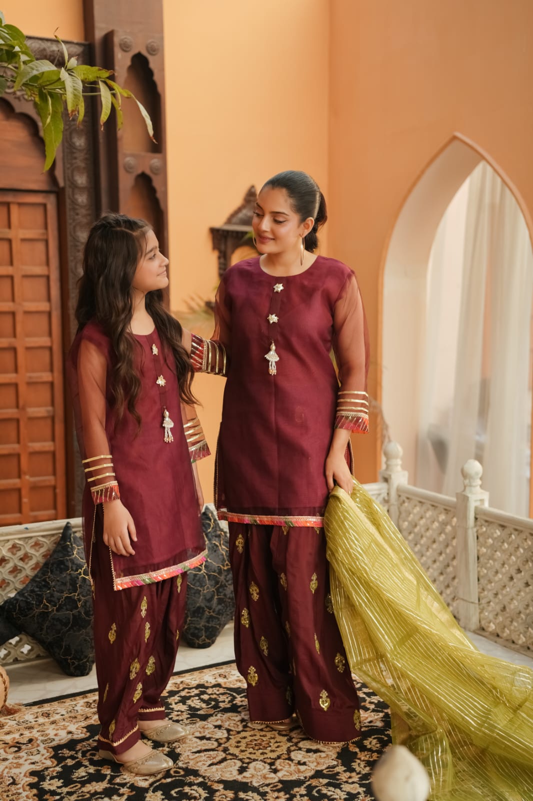 Qani Charm | Cotton Net & Embroidered Fershi 3-Piece