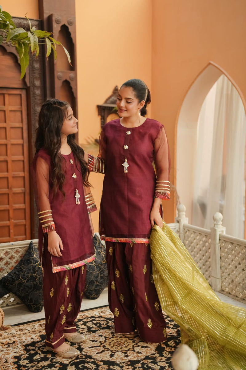 Qani Charm | Cotton Net & Embroidered Fershi 3-Piece